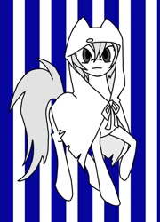 Size: 864x1200 | Tagged: safe, artist:stacy_165cut, oc, oc only, earth pony, pony, cloak, clothes, raised hoof, solo, striped background