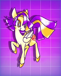 Size: 700x870 | Tagged: safe, artist:stacy_165cut, oc, oc only, pegasus, pony, female, folded wings, mare, purple background, raised hoof, simple background, solo, wings