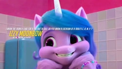 Size: 720x405 | Tagged: safe, alternate version, edit, edited screencap, screencap, izzy moonbow, pony, unicorn, g5, my little pony: make your mark, my little pony: make your mark chapter 1, spoiler:my little pony: make your mark, fallout, fallout 76, female, mare, play of the game