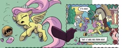 Size: 1067x422 | Tagged: safe, idw, discord, fluttershy, opaline arcana, draconequus, earth pony, pegasus, pony, unicorn, g5, spoiler:comic, spoiler:g5, spoiler:g5comic, spoiler:g5comic02, older, older fluttershy, out of character, unnamed character, unnamed pony