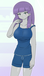Size: 1289x2224 | Tagged: safe, artist:batipin, maud pie, human, equestria girls, g4, big breasts, breasts, busty maud pie, clothes, female, looking at you, shorts, solo, tank top