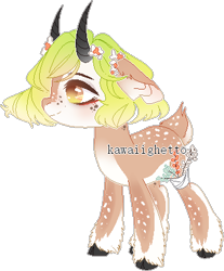 Size: 338x409 | Tagged: safe, artist:kawaiighetto, oc, oc only, deer, deer pony, original species, pony, eyelashes, female, floppy ears, horns, mare, simple background, smiling, solo, transparent background