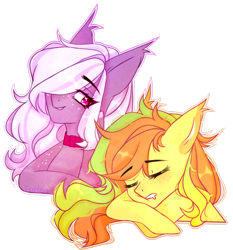 Size: 1920x2057 | Tagged: safe, artist:toffeelavender, oc, oc only, pony, duo, female, hair over one eye, mare, simple background, sleeping, transparent background