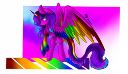 Size: 1280x750 | Tagged: safe, artist:prettyshinegp, oc, oc only, alicorn, pony, alicorn oc, colored wings, horn, multicolored wings, rainbow wings, rearing, solo, wings
