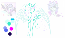 Size: 1280x750 | Tagged: safe, artist:prettyshinegp, oc, oc only, alicorn, pony, alicorn oc, bust, horn, looking back, simple background, smiling, white background, wings, wip