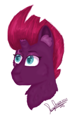 Size: 957x1511 | Tagged: safe, artist:fluffytailponies, tempest shadow, pony, unicorn, g4, broken horn, bust, chest fluff, ear fluff, eyeshadow, female, horn, lineless, makeup, mare, scar, shading, simple background, solo, transparent background