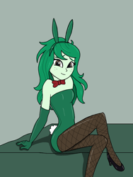 Size: 1080x1440 | Tagged: safe, artist:bandgeek32, wallflower blush, human, equestria girls, equestria girls series, g4, bowtie, bunny ears, bunny suit, clothes, crossed legs, evening gloves, female, gloves, leotard, long gloves, pantyhose, sitting, solo, wallflower bunny