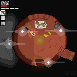 Size: 400x400 | Tagged: safe, artist:valuable ashes, doctor whooves, roseluck, time turner, earth pony, pony, g4, darkwood, duo, generator, high angle, hud, lamp, library, mattress, night, oven, pixel art, sleeping, video game crossover