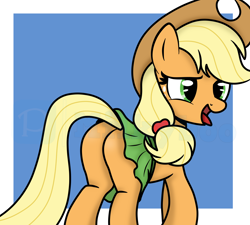 Size: 5416x4872 | Tagged: safe, artist:milkyboo898, applejack, earth pony, pony, g4, applebutt, blonde, butt, clothes, female, mare, open mouth, plot, skirt, solo, tongue out