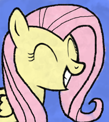 Size: 690x775 | Tagged: safe, artist:nicogamer3000, derpibooru exclusive, fluttershy, pegasus, pony, g4, ^^, blue background, bust, eyes closed, female, grin, mare, simple background, smiling, solo