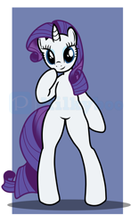 Size: 3128x5008 | Tagged: safe, artist:milkyboo898, rarity, pony, unicorn, semi-anthro, g4, arm hooves, bipedal, female, full body, high res, hooves, horn, mare, sexy, shadow, smiling, solo, standing, watermark