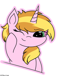 Size: 2304x3072 | Tagged: safe, artist:msbluejune, oc, oc only, oc:muse, pony, unicorn, cute, eyebrows, female, glowing, halfbody, high res, signature, simple background, solo, transparent background