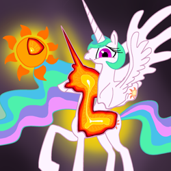 Size: 1925x1925 | Tagged: safe, artist:ja0822ck, princess celestia, alicorn, pony, g4, abstract background, cross section, cutaway, female, looking at you, mare, praise the sun, raised hoof, slender, smiling, solo, spread wings, stars, sun, thin, wings, x-ray