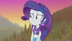 Size: 1920x1080 | Tagged: safe, screencap, rarity, human, equestria girls, g4, lost and found, my little pony equestria girls: better together, belly button, bikini, bikini top, clothes, female, geode of shielding, magical geodes, midriff, piercing, pretty, rarity's blue sarong, rarity's purple bikini, sarong, solo, swimsuit