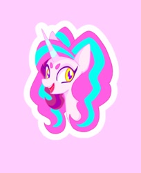 Size: 692x850 | Tagged: safe, artist:stacy_165cut, oc, oc only, pony, unicorn, bust, female, horn, mare, open mouth, outline, pink background, simple background, solo