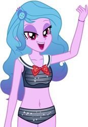 Size: 1024x1484 | Tagged: safe, artist:emeraldblast63, izzy moonbow, human, equestria girls, g4, g5, belly button, clothes, equestria girls-ified, female, g5 to equestria girls, g5 to g4, generation leap, glitter, midriff, raised arm, simple background, solo, stupid sexy izzy moonbow, swimsuit, transparent background