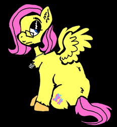 Size: 856x923 | Tagged: safe, artist:froutsuip, fluttershy, pegasus, pony, g4, black background, eyeshadow, facial hair, glasses, goatee, jewelry, makeup, necklace, simple background, sitting, solo