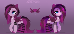 Size: 8716x4074 | Tagged: safe, artist:magnaluna, oc, oc only, pegasus, pony, accessory, adoptable, chest fluff, choker, clothes, ear fluff, eye clipping through hair, eyebrows, eyebrows visible through hair, female, heart, mare, socks, solo, striped socks