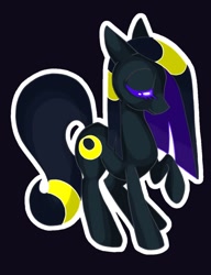 Size: 920x1200 | Tagged: safe, artist:stacy_165cut, oc, oc only, earth pony, pony, umbreon, black background, eyes closed, female, mare, outline, pokémon, raised hoof, simple background, solo