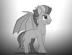 Size: 600x464 | Tagged: safe, artist:warskunk, oc, bat pony, ambiguous gender, bat pony oc, gradient background, grayscale, looking up, monochrome, smiling, solo