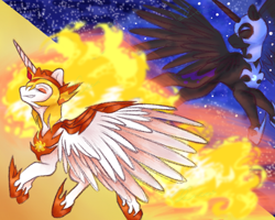 Size: 782x626 | Tagged: safe, artist:dollcarcass, daybreaker, nightmare moon, alicorn, pony, g4, female