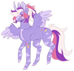 Size: 2474x2405 | Tagged: safe, artist:sleepy-nova, oc, oc:cloudy smiles, alicorn, pony, ambiguous gender, colored wings, curved horn, high res, horn, simple background, solo, transparent background, two toned wings, wings