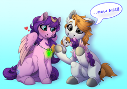 Size: 1200x840 | Tagged: safe, artist:kobayashi-maruu, oc, oc only, oc:sophie hoofington, oc:star silk, earth pony, pegasus, pony, blushing, female, lesbian, not pipp petals, now kiss, plushie, shipper on deck, shipping