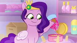 Size: 3500x1972 | Tagged: safe, screencap, pipp petals, pegasus, pony, g5, making a foal of me, my little pony: tell your tale, spoiler:g5, spoiler:my little pony: tell your tale, spoiler:tyts01e15, female, flashback, fountain of youth, glitter, mare, solo