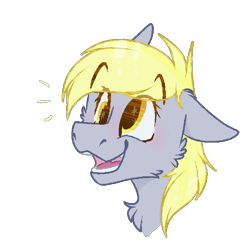 Size: 800x800 | Tagged: safe, artist:molars, derpy hooves, pegasus, pony, g4, blushing, doodle, grey fur, one ear down, pixelated, shiny eyes, simple background, smiling, solo, transparent background