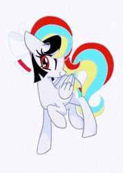 Size: 604x850 | Tagged: safe, artist:stacy_165cut, oc, oc only, pegasus, pony, bow, female, folded wings, hair bow, mare, raised hoof, simple background, solo, white background, wings