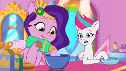 Size: 600x338 | Tagged: safe, edit, edited screencap, screencap, pipp petals, zipp storm, pegasus, pony, g5, making a foal of me, my little pony: tell your tale, spoiler:g5, spoiler:tyts01e15, animated, duo, female, mare, siblings, sisters