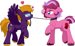 Size: 1920x1179 | Tagged: safe, artist:alexdti, oc, oc only, oc:purple creativity, earth pony, pegasus, pony, blushing, female, leash, male, mare, pet play, simple background, straight, tongue out, transparent background