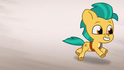 Size: 3410x1920 | Tagged: safe, screencap, hitch trailblazer, earth pony, pony, g5, making a foal of me, my little pony: tell your tale, spoiler:g5, spoiler:my little pony: tell your tale, spoiler:tyts01e15, colt, colt hitch trailblazer, cute, foal, grin, high res, hitchbetes, male, smiling, solo, younger, youtube link