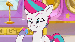 Size: 480x270 | Tagged: safe, screencap, zipp storm, pegasus, pony, g5, making a foal of me, my little pony: tell your tale, spoiler:g5, spoiler:my little pony: tell your tale, spoiler:tyts01e15, animated, female, licking, mare, sniffing, soap bubble, solo, tongue out