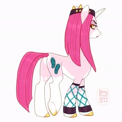 Size: 2048x2048 | Tagged: safe, artist:dirtyfox911911, pony, unicorn, anime, butt, crossover, high res, jojo's bizarre adventure, male, mare, narciso anasui, plot, ponified, simple background, solo, stallion, stone ocean, white background