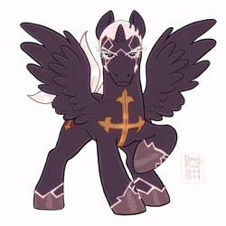 Size: 2048x2048 | Tagged: safe, artist:dirtyfox911911, alicorn, pony, anime, crossover, enrico pucci, high res, jojo's bizarre adventure, male, ponified, simple background, solo, spread wings, stallion, stone ocean, white background, wings