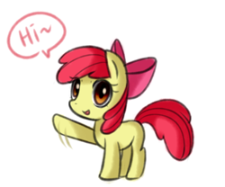 Size: 1200x1000 | Tagged: safe, artist:maren, apple bloom, earth pony, pony, g4, female, filly, foal, hi, simple background, solo, speech bubble, waving at you, white background