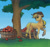 Size: 900x854 | Tagged: safe, artist:adeptus-monitus, applejack, earth pony, pony, g4, apple, apple basket, cowboy hat, female, food, hat, mare, raised hoof, solo, tree