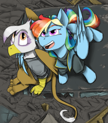 Size: 1051x1195 | Tagged: safe, artist:sinrar, gilda, griffon, pegasus, pony, g4