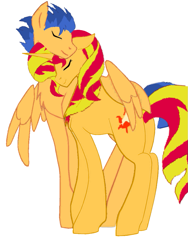 Size: 775x1031 | Tagged: safe, artist:bootiqueenx, artist:decokenite, flash sentry, sunset shimmer, pegasus, pony, unicorn, g4, base used, cuddling, duo, eyes closed, female, horn, hug, hugging a pony, lidded eyes, male, mare, requested art, ship:flashimmer, shipping, simple background, stallion, straight, white background, winghug, wings