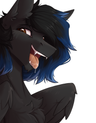 Size: 2904x3718 | Tagged: safe, artist:dorkmark, oc, oc only, oc:shadowguy, pegasus, pony, bust, drool, fangs, high res, portrait, simple background, solo, transparent background