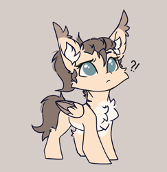Size: 2214x2281 | Tagged: safe, artist:dorkmark, oc, oc only, oc:dima, pegasus, pony, beige background, cheek fluff, chest fluff, chibi, colored eartips, colored wings, ear tufts, exclamation point, high res, interrobang, no pupils, pale belly, question mark, scar, simple background, solo, two toned wings, wings