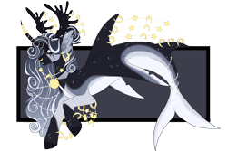 Size: 4500x3000 | Tagged: safe, artist:lidelman, oc, oc only, hybrid, merpony, original species, seapony (g4), shark, shark pony, unicorn, adoptable, curved horn, dorsal fin, female, fins, fish tail, flowing mane, gray mane, horn, jewelry, mare, necklace, pearl necklace, regalia, seaponified, simple background, solo, species swap, tail, teeth, transparent background