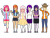 Size: 1024x768 | Tagged: safe, artist:daisyrosiegordy, applejack, fluttershy, pinkie pie, rainbow dash, rarity, twilight sparkle, human, g4, boots, clothes, cowboy boots, cowboy hat, glasses, hat, high heel boots, humanized, jacket, kisekae, mane six, shirt, shoes, shorts, simple background, skirt, socks, transparent background