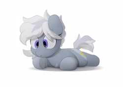 Size: 3035x2150 | Tagged: safe, artist:mochi_nation, oc, oc only, oc:silver bolt, earth pony, pony, eye clipping through hair, female, high res, lying down, mare, prone, simple background, solo, sploot, underhoof, white background