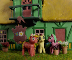 Size: 1004x834 | Tagged: safe, artist:soobel, daisy, flower wishes, lily, lily valley, roseluck, earth pony, pony, g4, craft, flower, flower shop, flower trio, irl, modeling, photo, sculpture, traditional art
