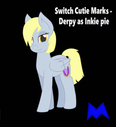 Size: 852x937 | Tagged: safe, artist:rosediamond505, derpy hooves, marble pie, pegasus, pony, g4, black background, derp, female, mare, simple background, smiling, text, wings, wrong cutie mark