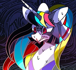 Size: 850x788 | Tagged: safe, artist:stacy_165cut, oc, oc only, pony, blood, bow, female, hair bow, horn, mare, nosebleed, solo, sweat