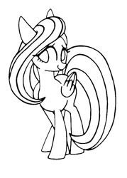 Size: 607x850 | Tagged: safe, artist:stacy_165cut, fluttershy, pegasus, pony, g4, black and white, cute, daaaaaaaaaaaw, female, folded wings, grayscale, mare, monochrome, shyabetes, simple background, solo, white background, wings