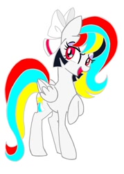 Size: 608x850 | Tagged: safe, artist:stacy_165cut, oc, oc only, pegasus, pony, bow, female, folded wings, hair bow, mare, raised hoof, simple background, solo, white, white background, wings